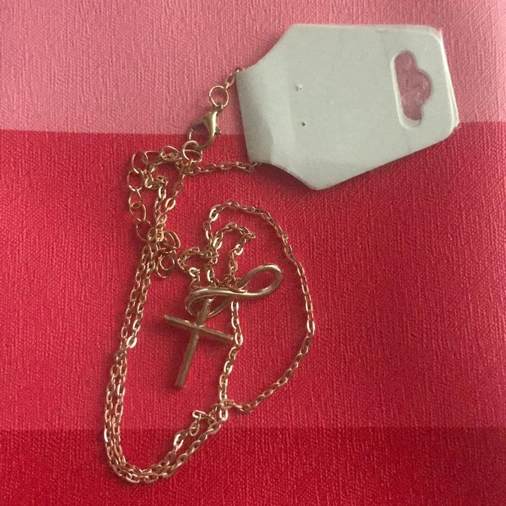 Infinity gold plated cross necklace